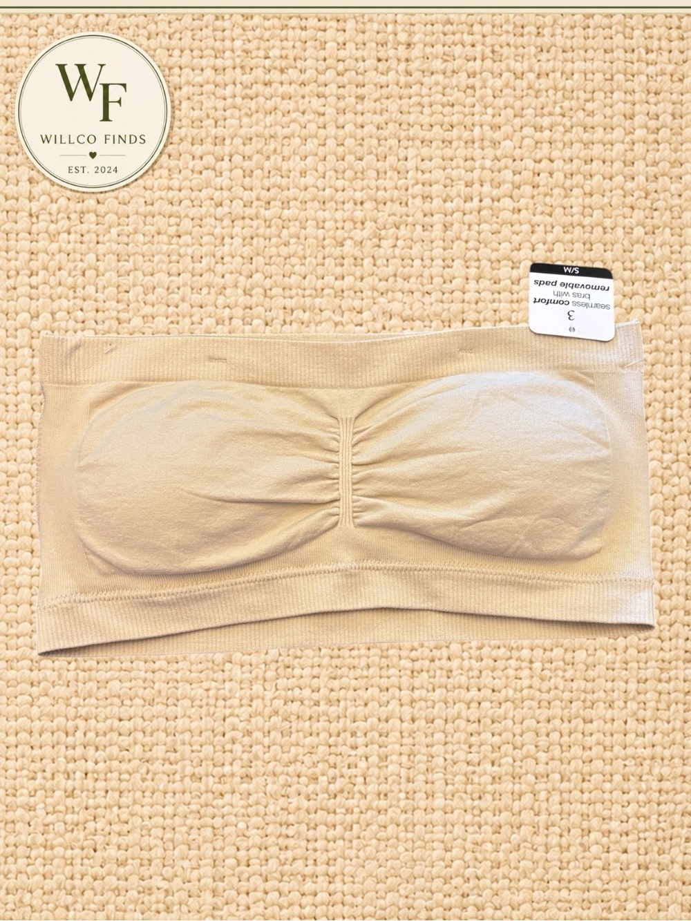 René Rofé Seamless Bandeau Bra S/M Nude Beige Strapless Removable Pads NWT
